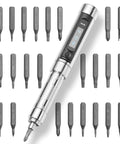 ES15 Mini Electric Screwdriver with rechargeable battery, cordless precision set, 24 magnetic bits, OLED display