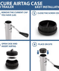 Step-by-step guide for Heavy Duty Discreet Apple AirTag Trailer Jack Mount installation, showcasing components and process.