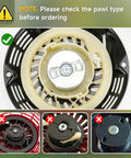 Pull Start Recoil Starter Assembly Replacement For Predator 212cc And 196cc Engines, correct pawl type shown with warning note
