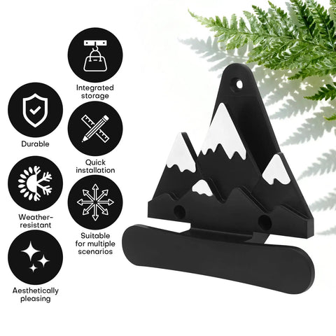 Heavy Duty Snowboard Wall Mount Set Space Saving Indoor Board Rack For Garage Or Bedroom, black mount with mountain design.
