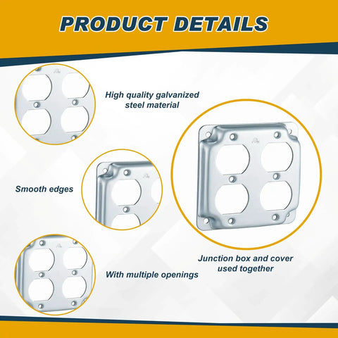 Product details of 8 Pack 4x4 Inch Metal Receptacle Box Covers For Square Exposed Work Receptacles 4 Inch Electrical Boxes 2 Duplex Fits Sturdy Construction And Easy Install For Home Office And Industrial Sites