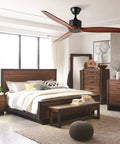 52 Inch Walnut Wood Ceiling Fan With 3 Blades No Light Quiet Reversible DC Motor Indoor Outdoor Remote Control Farmhouse Style in bedroom