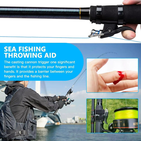 4X Fishing Cannon Bait Launcher to help you catch more fish with easy setup and big casts safe trigger release in use.