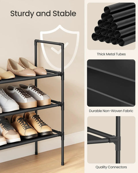 Three-Tier Shoe Rack Organizer For Hallways And Closets, Slim Space-Saving Metal Frame With Durable Non-Woven Fabric Shelves