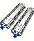 Heavy Duty Drawer Slides With Secure Lock And Full Extension Ball Bearings Side Mount Rails Built Tough For Rv Chests Toolboxes Workbenches And Cabinet Drawers At Fifty Eight Inches Long, shown from above.