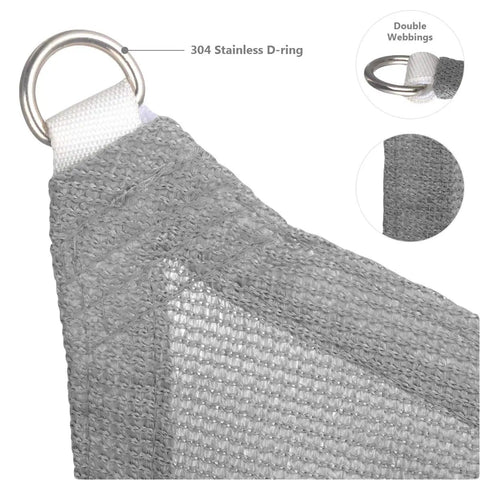 Rectangular 6x8 Grey Sun Shade Sail Outdoor Canopy for Patio Garden Backyard Pergola Durable HDPE Shade Cloth with Cross Weave Ready to Hoist at All Four Corners Easy Install Custom Size corner detail with stainless D-ring and double webbings