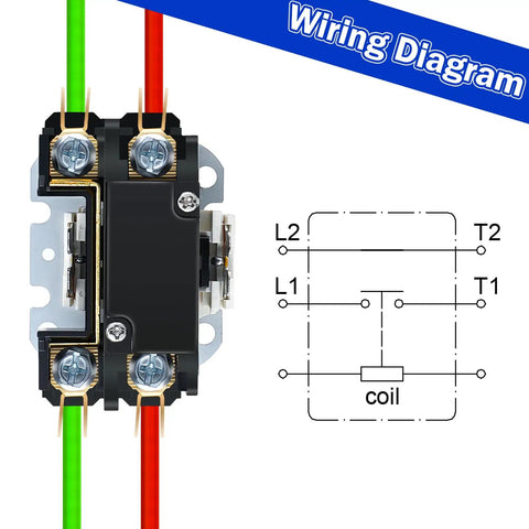 Wiring diagram for Heavy Duty 24V 25A 1 Pole HVAC Contactor Replacement Relay For Air Conditioners Heat Pumps And Refrigeration Systems