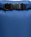 Top view of a blue dry bag showcasing buckle closure, part of Three Pack Waterproof Dry Bags Set 5L 10L 20L Lightweight Airtight Floating Gear Organizer For Kayaking Beach Travel Boating And Hiking Blue Ripstop Nylon Adventure Ready.
