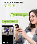 Woman using smartphone with Wireless Doorbell Camera With Chime No Monthly Fees And 1080HD Video Battery Powered Smart Doorbell.