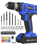 20V Cordless Drill Kit With Battery And Charger All In One Set 30 Nm Torque 21 Plus 1 Clutch Three Eighths Inch Keyless Chuck Blue