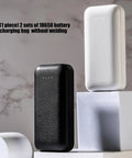 Built Different 18650 Battery Box For Two Flat Top Cells Featuring Heavy Duty Power Bank Enclosure Shell in black and white colors.