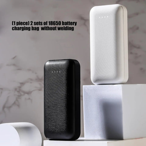 Built Different 18650 Battery Box For Two Flat Top Cells Featuring Heavy Duty Power Bank Enclosure Shell in black and white colors.