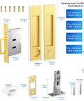 Components of Privacy Pocket Door Lock With Edge Pull Handle No Key Sliding Doors For Bathroom And Bedroom, detailed measurements shown