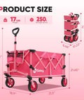 Pink Collapsible Wagon With Heavy Duty Frame 330 Lb Capacity Big All Terrain Wheels And Large 29 In L X 18 In W X 14 In H Storage Foldable Utility Cart With Drink Holders For Groceries Haul Tools Beach Gear