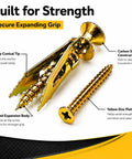 Close-up of 120 Piece Self Drilling Drywall Anchors And Screws Kit With 60 Heavy Duty Steel Anchors with sharp conical tip and screws