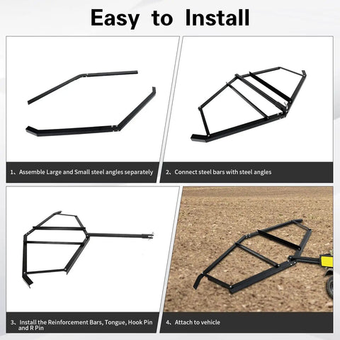 Assembly guide for Tow Behind Drag Harrow With Pin Style Hitch 72 Inch Width Driveway Grader for ATVs UTVs Garden Tractors