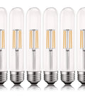 Six Retro Edison T9 LED Tube Light Bulbs, 60W Equivalent, 5W Dimmable with clear glass and filaments, E26 base, 550 Lumens