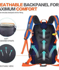 Breathable back panel and cushioned straps of 55L Waterproof Lightweight Hiking Camping Travel Backpack For Men And Women.