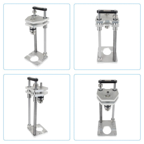 Top and side views of 300mm Stroke Drill Press Stand With 6061 Aluminum Alloy Vertical Drill Guide for hand drilling