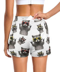 Back view of Cool Raccoons Wearing Sunglasses Womens Athletic Shorts 4 Way Stretch Quick Dry Beach Workout Shorts for Yoga Jogging