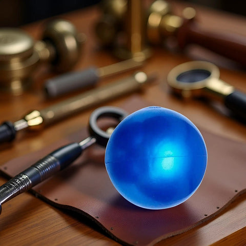 Blue Rubber Ball Watch Case Back Opener For Battery Replacement, Non-Marking Friction Ball Tool on workshop table