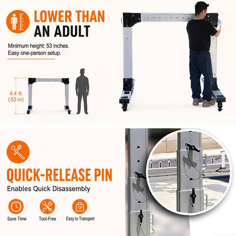 Portable Aluminum Gantry Crane Cranks Out A Rock Solid 4400 Lbs Capacity With Instant Height And Width Tweaks for easy one-person setup.