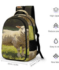 Forest Meadow Wool Sheep Printed Unisex Backpack Large Capacity All Day Carryall Made With Durable Breathable Polyester Fabric And Smooth Zipper For Everyday Commutes And Adventures, featuring a realistic sheep image and ergonomic design.