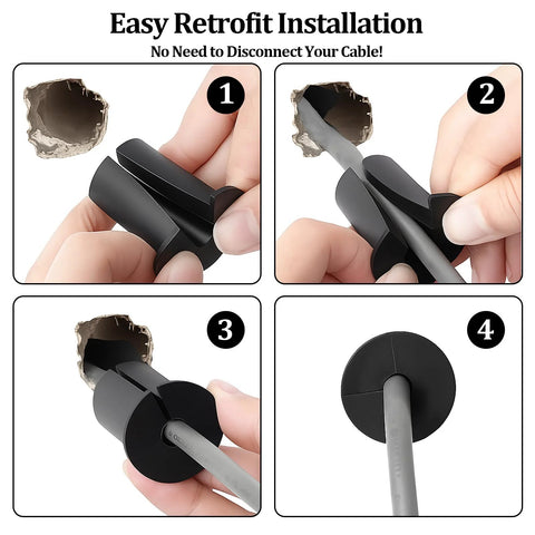 Installation process of Grommets For Starlink Cables 0.75 Inch Wall Pass Through Silicone Grommets shown in step-by-step images