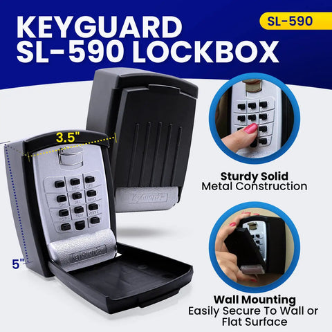 Push Button Key Storage Wall Mount Lock Box With Easy To Use Phone Style Keypad for keyless access, 3.5x5 inches, metal construction