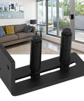 Heavy Duty Floor Mount Sliding Barn Door Guide with Adjustable Carbon Steel Bottom Roller in living room setting.
