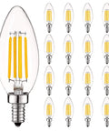 Vintage Style LED Candelabra Bulbs 60W Equivalent, 550 Lumens, 2700K Warm White, Dimmable Filament Candle Bulbs with Clear Glass, E12 Base, 16 Pack