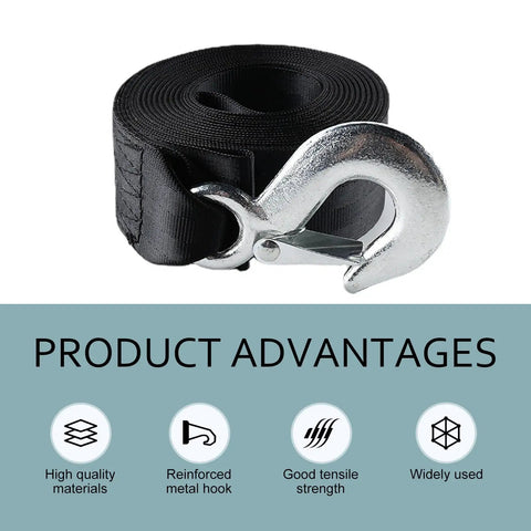 Heavy Duty 20 Ft Boat Winch Strap With Hook And Rust Proof Hardware, Corrosion Resistant Trailer Tie Down Strap For Towing Boats, ATVs, Trucks And Cars, Universal Fit For Any Boat Or Trailer, black polyester strap with metal hook