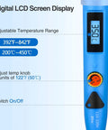 Close-up of 80W LCD Soldering Iron Kit With Adjustable Temperature Pro Grade Digital Solder Gun showing LCD and temp controls