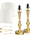 Set Of 2 Touch Control Table Lamps With USB Charging Ports, 3 Way Dimmable, Modern Nickel And Gold Finish, White Fabric Drum Shades