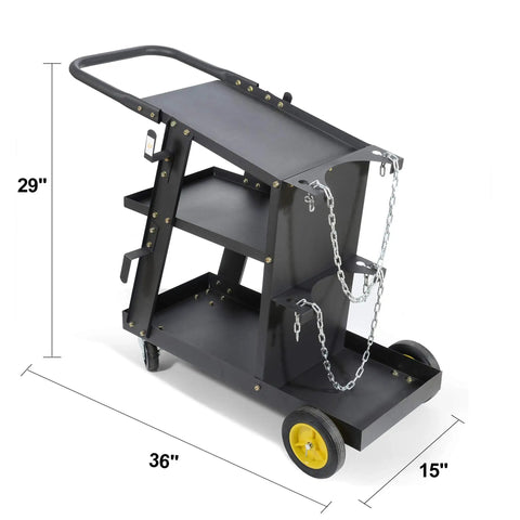 Heavy Duty Welding Cart For TIG MIG Welder And Plasma Cutting Equipment With 3 Tier Shelves And Upgraded Wheels Tilt Top Shelf