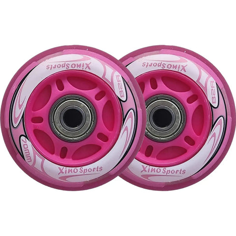 Pink LED Inline Skate Replacement Wheels Pack Of 2, 70mm, 82A Hardness, ABEC7 Bearings, outdoor indoor cruising