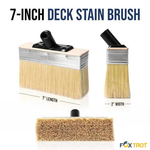 7 Inch Deck Stain Brush For Wood Staining And Sealing, Pro Grade DIY Friendly Deck Stain Applicator Brush with side and bottom views