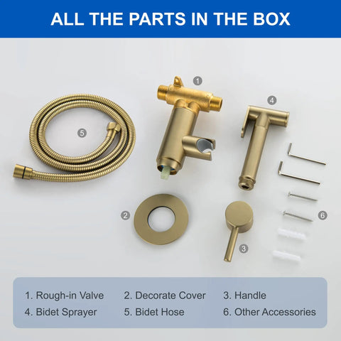 Warm Water Bidet Sprayer With Hot And Cold Brass Rough In Valve And SUS304 Stainless Steel Round Handheld Attachment, parts kit