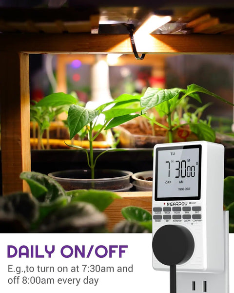 Programmable Outlet Timer With Digital Countdown And Weekly Schedule For Intermittent Cycling with timer display for plants.