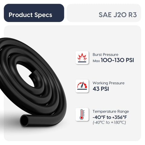Silicone Vacuum Hose Five Eighth Inch ID Sixteen Millimeter 10 Ft Long High Temp 100 PSI Engine Automotive Vacuum Line Tubing Durable Black
