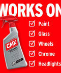 CMX Ceramic Spray Coating For Cars 24 Oz Easy To Apply Pro Grade Long Lasting Protection With SiO2 TiO2 bottle and uses listed