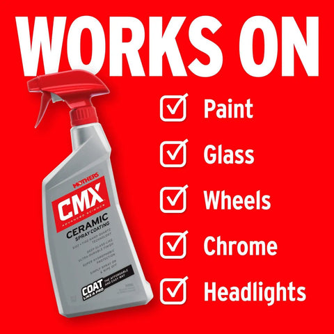 CMX Ceramic Spray Coating For Cars 24 Oz Easy To Apply Pro Grade Long Lasting Protection With SiO2 TiO2 bottle and uses listed