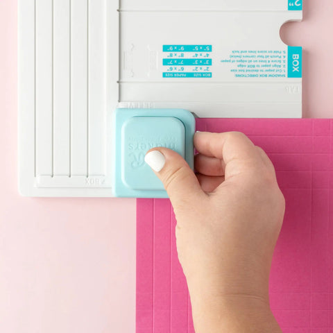 Hand using Shadow Box Paper Punch Board for DIY Crafts and Card Making Creates 2 to 5 inch shadow boxes with scoring tool and paper cutter