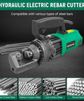 Heavy Duty 5/8 Inch Electric Hydraulic Rebar Cutter Machine with 750W motor for cutting various steel bars.