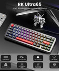 Built Like A Tank Wired 60 Percent Mechanical Gaming Keyboard With Cnc Aluminum Case Gasket Mount Hot Swappable Switches Rich Rgb Lighting And Durable Double Shot Pbt Keycaps For Top Tier Vibes on a desk with RGB lighting.