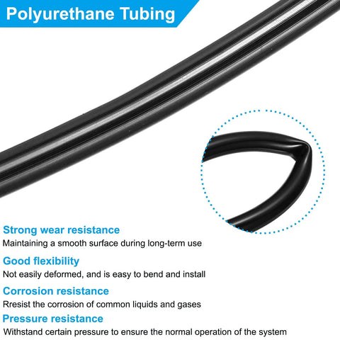 Heavy Duty Polyurethane Pneumatic Tubing 2.5 mm ID by 4 mm OD 5 Meter 16.4 Ft Black Air Line Tube product features image