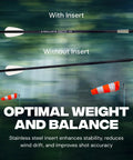 Comparison of arrows with and without Stainless Steel Penetrator Insert Adapter For Micro Diameter Arrow Shafts 4.2mm ID To 7.6mm Tips Broadheads, 120 Grain, 12 Pack, Silver Finish For Precise Field Ready Performance showing stability and accuracy benefits.