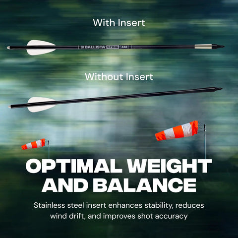 Comparison of arrows with and without Stainless Steel Penetrator Insert Adapter For Micro Diameter Arrow Shafts 4.2mm ID To 7.6mm Tips Broadheads, 120 Grain, 12 Pack, Silver Finish For Precise Field Ready Performance showing stability and accuracy benefits.