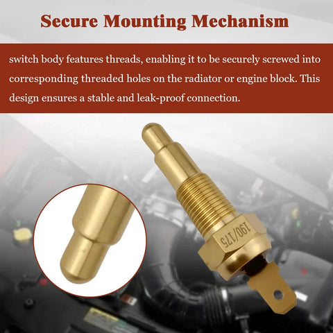 Ground Thermostat Switch 1/8 NPT Automotive Fan Control With 190F On And 175F Off Grounding Fan Circuit Universal Fit For Cars And Trucks Durable Temperature Switch For Cooling Fans brass threaded sensor with 190/175F marking