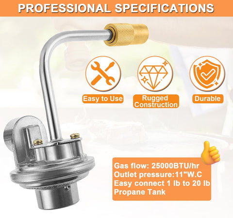 Propane Adapter Hose And Regulator Conversion Kit 1Lb To 20Lb For Griddles And Portable Stoves visually showing outlet details